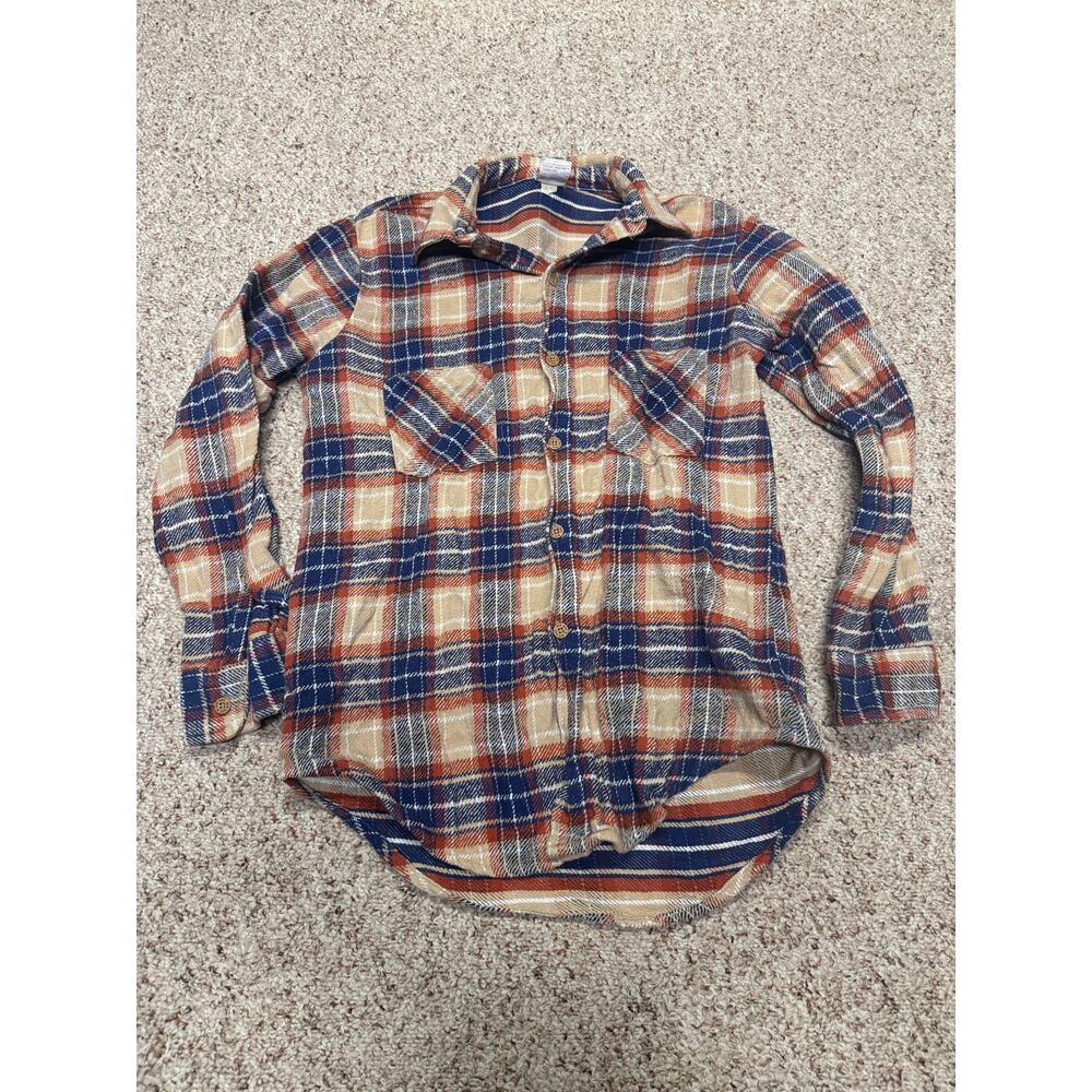 Vintage Big Mac Flannel Shirt Mens Medium Tan Blue Orange Plaid Workwear
